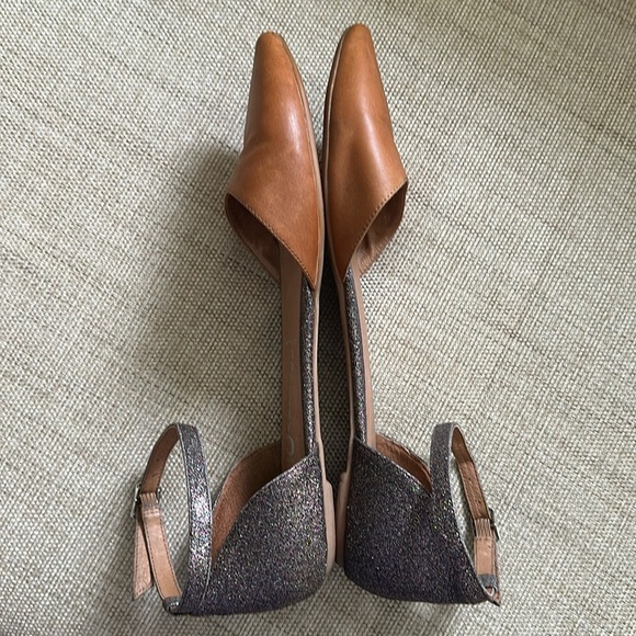 Jeffrey Campbell Lovins Ankle Strap D’Orsay Flats Brown Leather Color Glitter - Picture 8 of 14